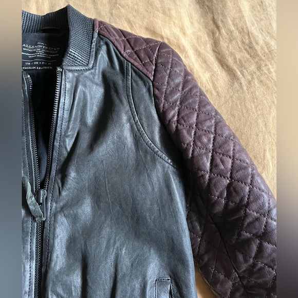 AllSaints Rixey Leather Bomber Sz XS - Picture 4 of 10